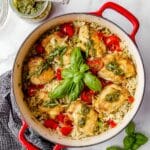One Pot Loaded Veggie Pesto Chicken and Rice Recipe