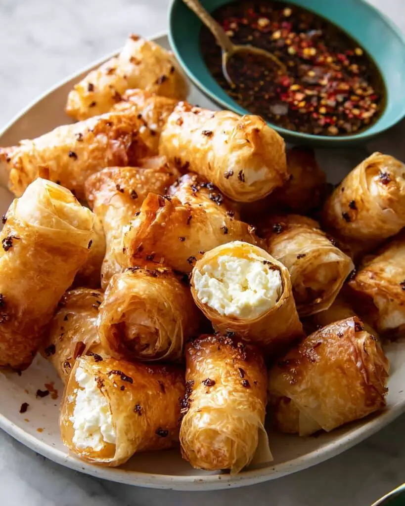 Oven Fried Feta Rolls with Chili Honey Recipe