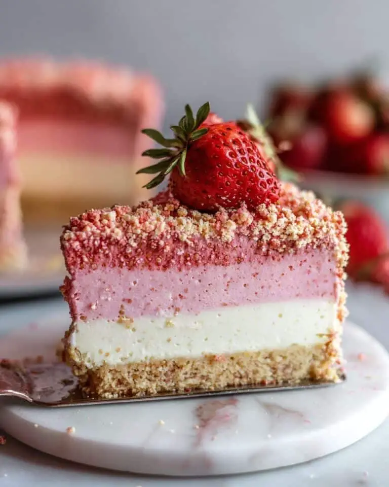 Easy Vegan No Bake Strawberry Crunch Cheesecake Recipe