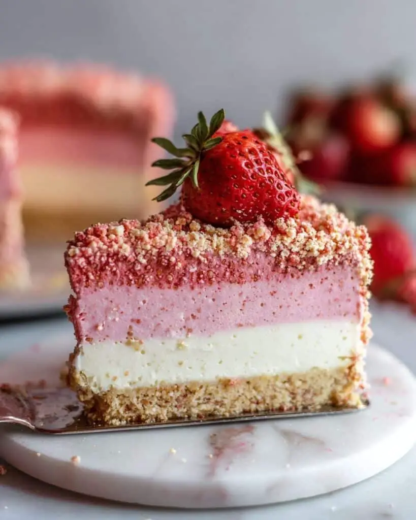 Easy Vegan No Bake Strawberry Crunch Cheesecake Recipe