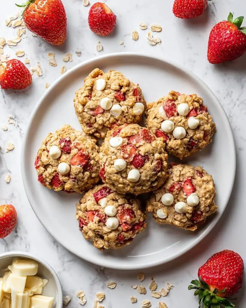 Strawberry Banana Oatmeal Cookies with White Chocolate Chips Recipe