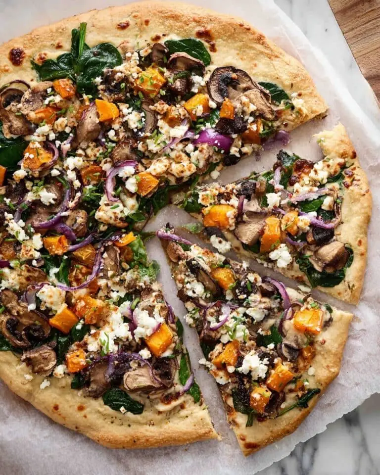 Roasted Butternut Squash and Mushroom Pizza with Hot Honey Drizzle Recipe