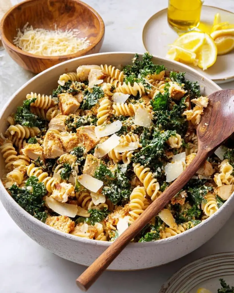Kale Caesar Pasta Salad with Chicken Recipe