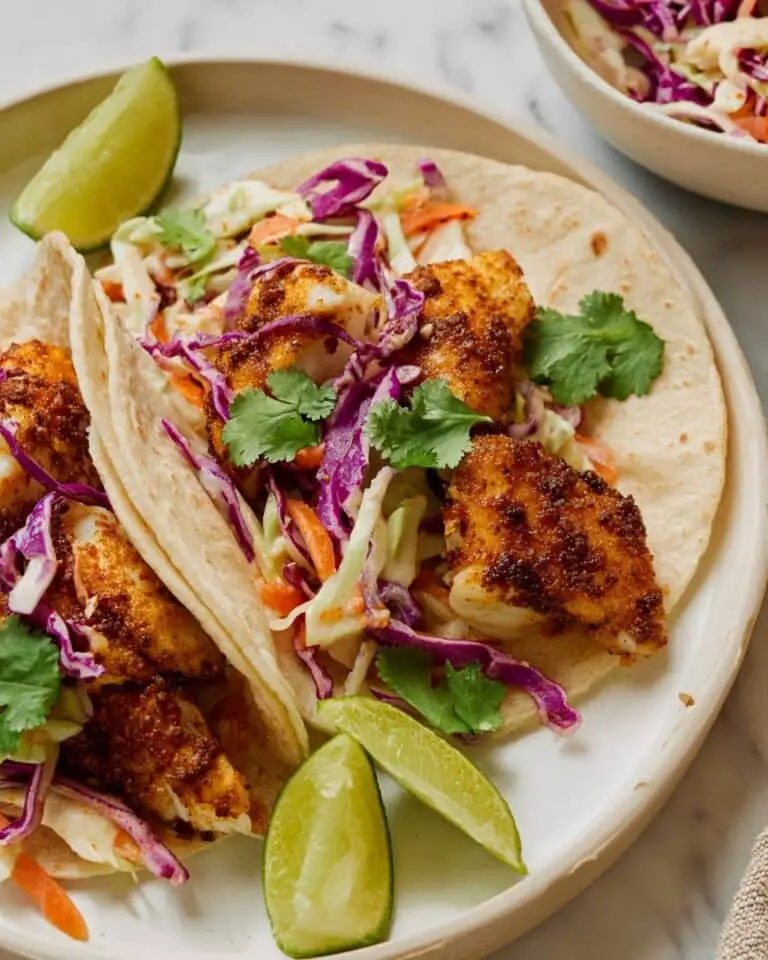 Air Fryer Fish Tacos with Cilantro Lime Slaw Recipe