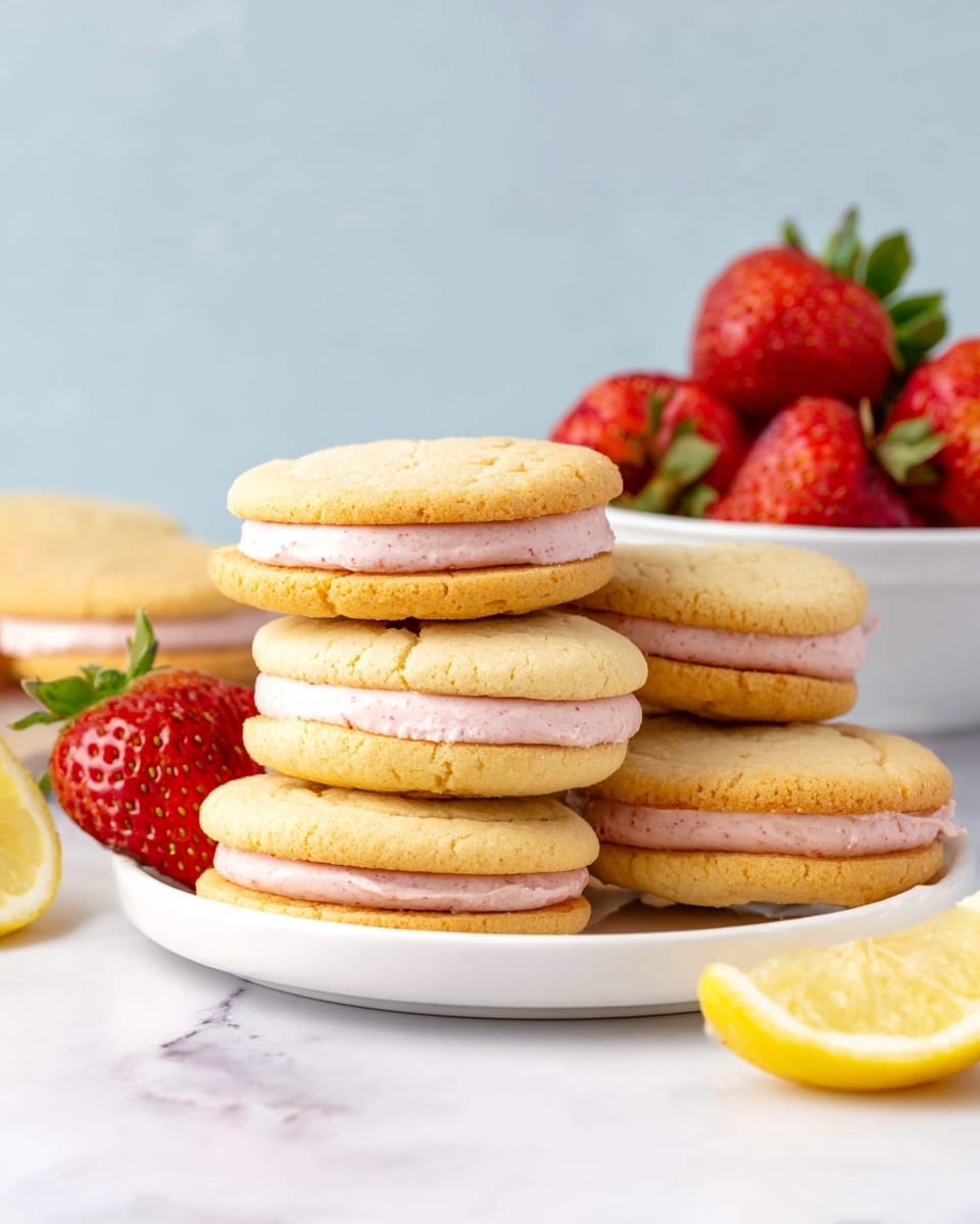 Lemon Sandwich Cookies with Strawberry Frosting Recipe