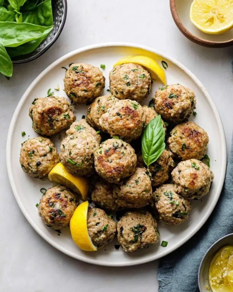 Lemon Herb Turkey Meatballs with Basil Vinaigrette Recipe