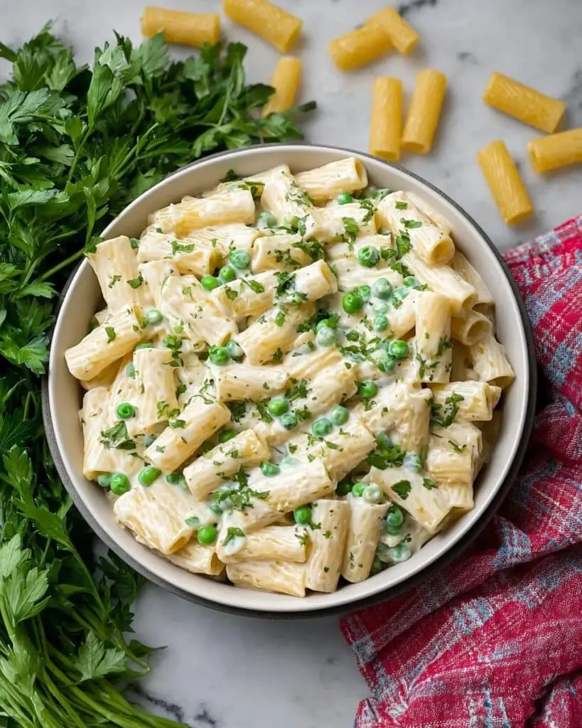 Silken Tofu Pasta with Peas and Parsley Recipe