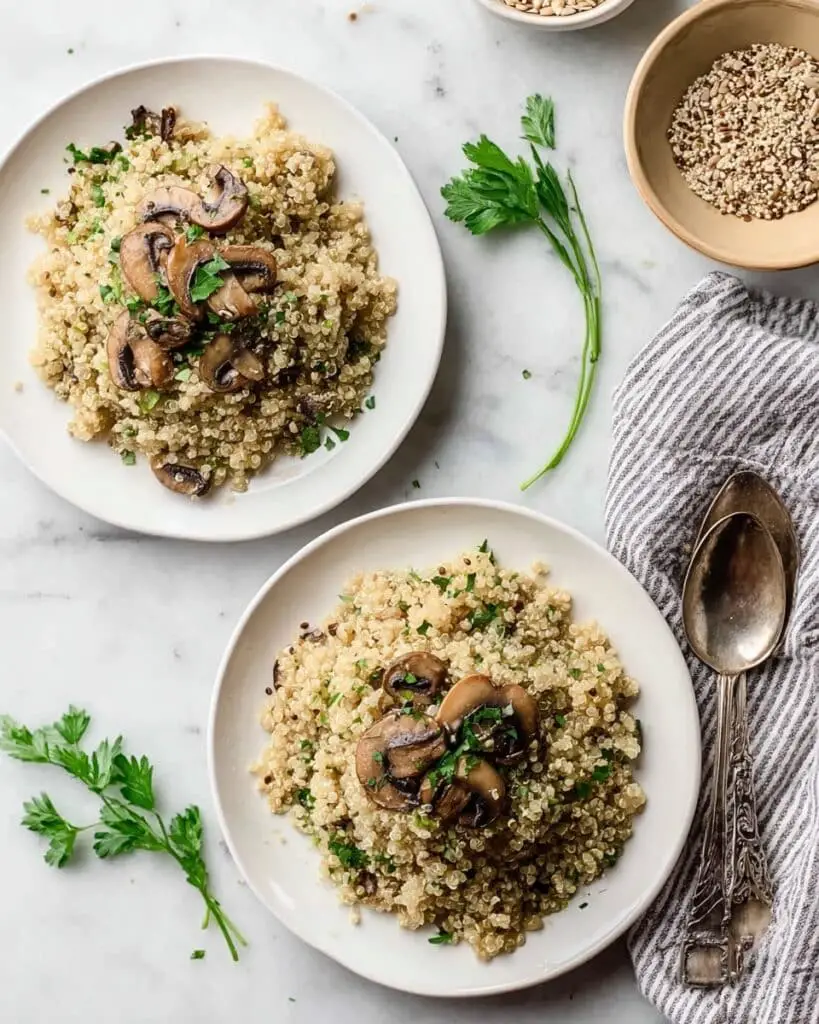 10-Minute Garlic + Herb Mushroom Quinoa Recipe