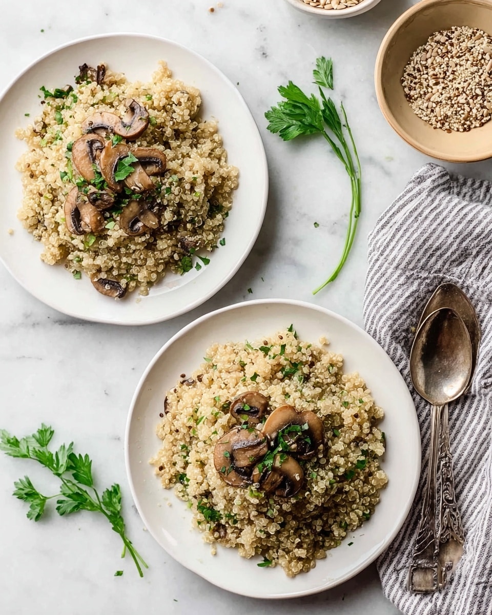 10-Minute Garlic + Herb Mushroom Quinoa Recipe