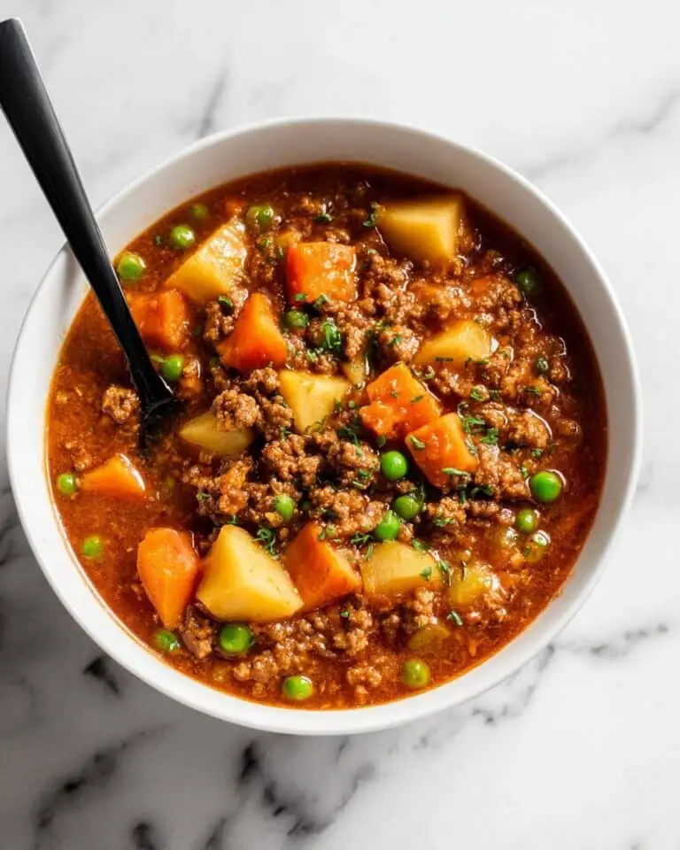 Hearty Hamburger Stew with Vegetables and Rich Tomato Broth Recipe