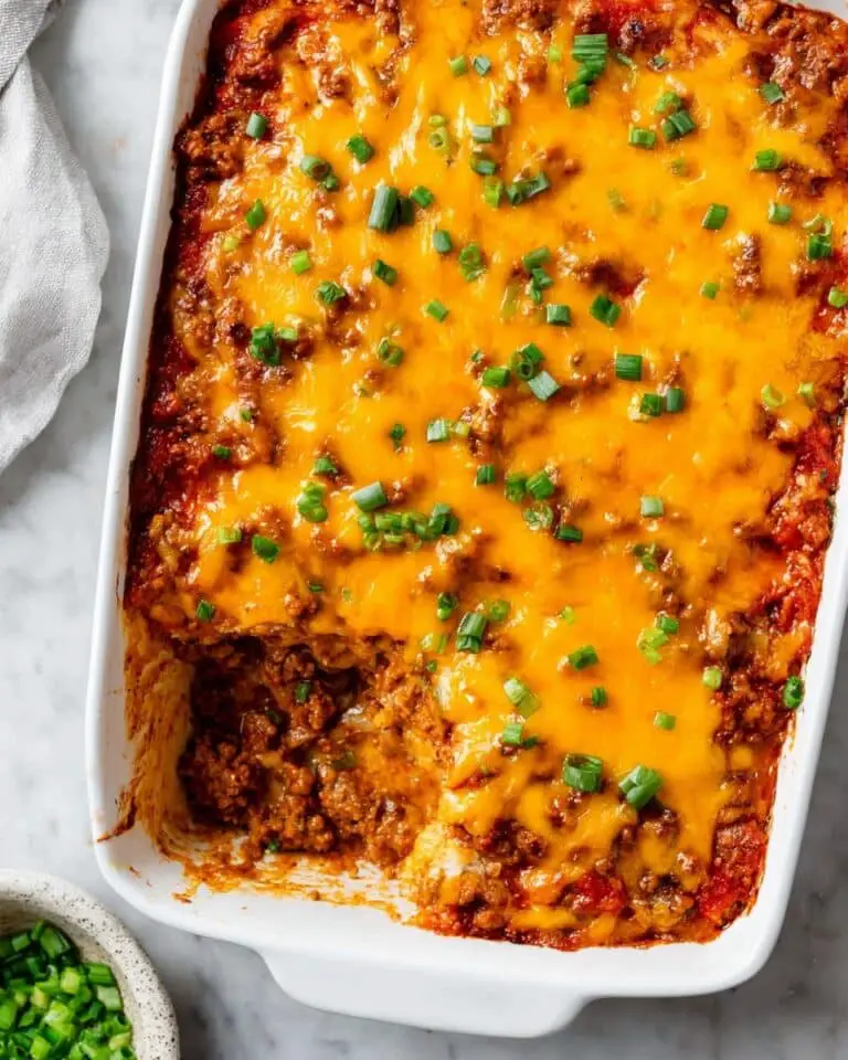 Ground Beef Casserole with Cheddar and Green Onions Recipe