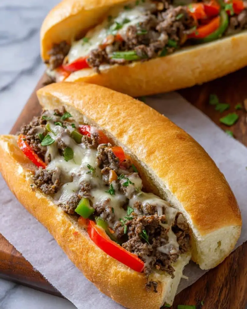 Philly Cheesesteak Sandwich with Peppers and Onions Recipe