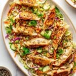Potsticker Salad with Chicken Gyoza and Crunchy Cilantro Almond Dressing Recipe