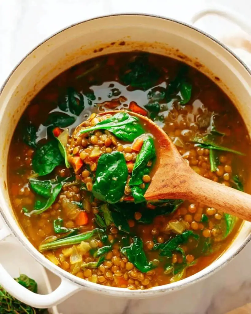 Hearty Lentil Soup with Fresh Spinach and Lemon Recipe