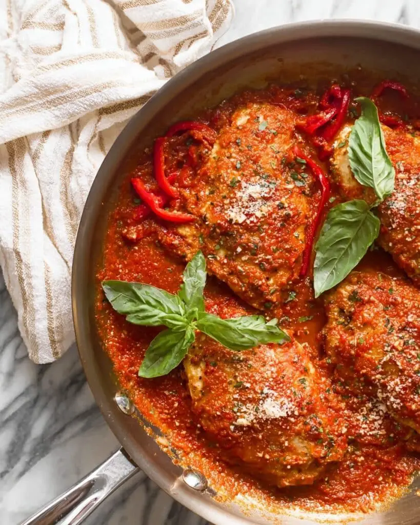 Roasted Red Pepper Chicken with Creamy Basil Sauce Recipe