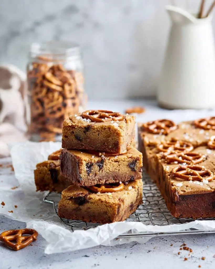 Salted Caramel Blondies with Pretzels Recipe