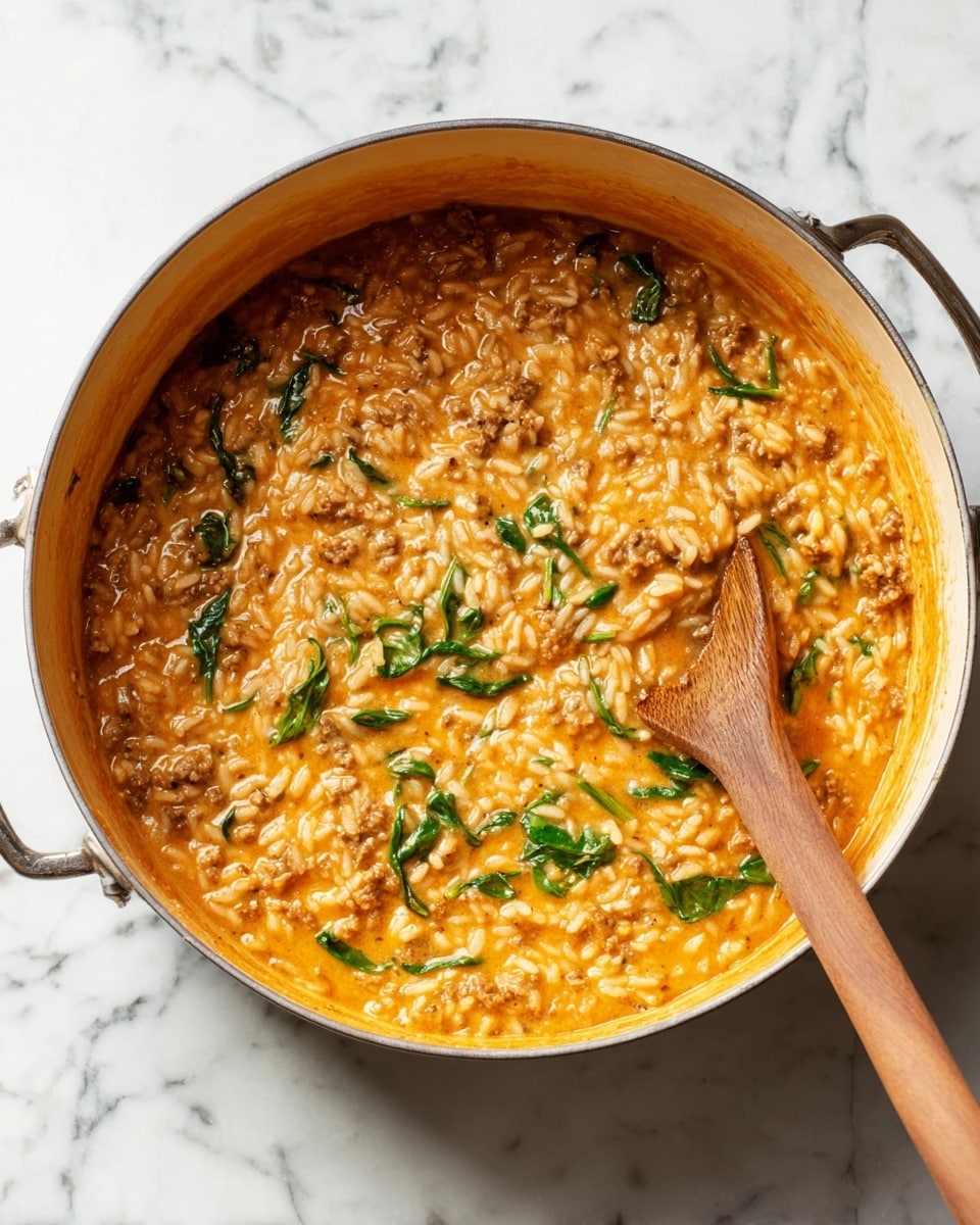 Ground Beef Orzo with Tomato Cream Sauce Recipe