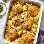 Oven Roasted Chicken with Potatoes, White Beans, and Lemon Recipe
