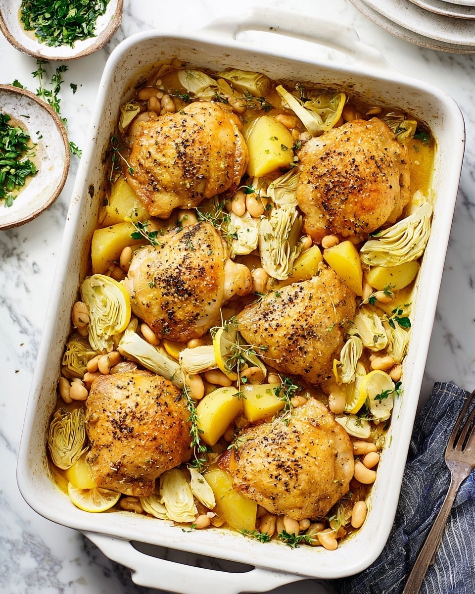 Oven Roasted Chicken with Potatoes, White Beans, and Lemon Recipe