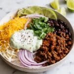 Ground Beef Taco Bowl with Avocado Lime Ranch Dressing Recipe