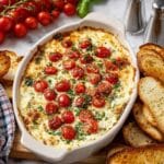 Caprese Dip with Roasted Cherry Tomatoes and Cheesy Topping Recipe