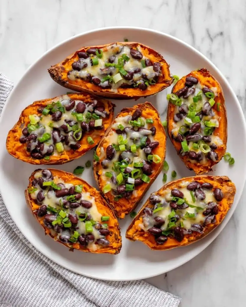 Sweet Potato Skins with Spinach, Black Beans, and Cheese Recipe