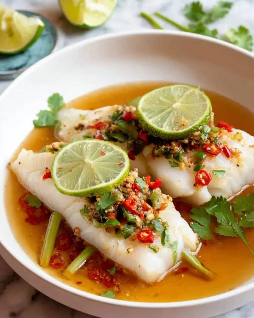 Thai Steamed Fish with Lemongrass and Tangy Lime Sauce Recipe