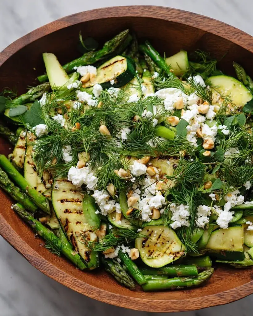 Sautéed Spring Vegetable Salad with Feta, Pistachios, and Lemon-Dijon Dressing Recipe