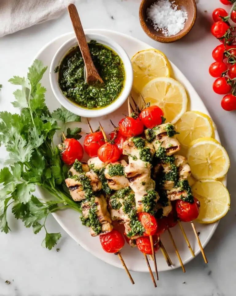 Grilled Salmon Kabobs with Cherry Tomatoes and Chimichurri Recipe