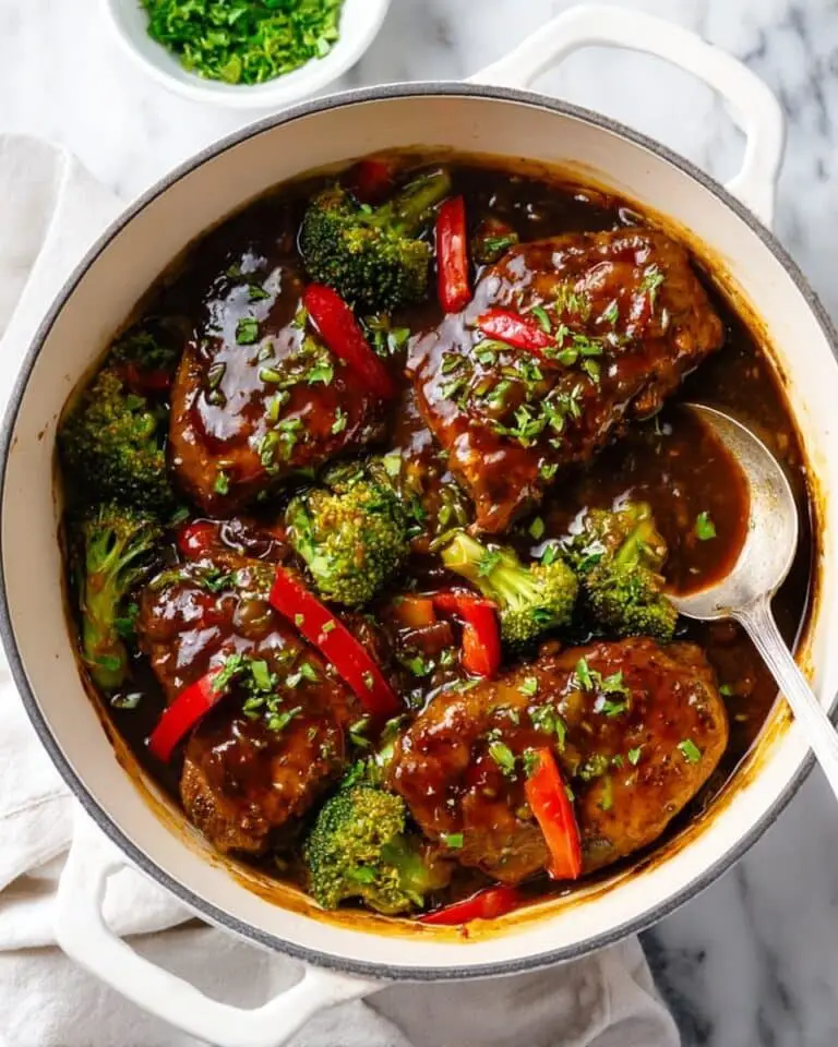 Honey Garlic Chicken with Broccoli and Red Bell Peppers Recipe