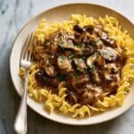 Chicken with Balsamic Mushroom Sauce and Buttered Egg Noodles Recipe