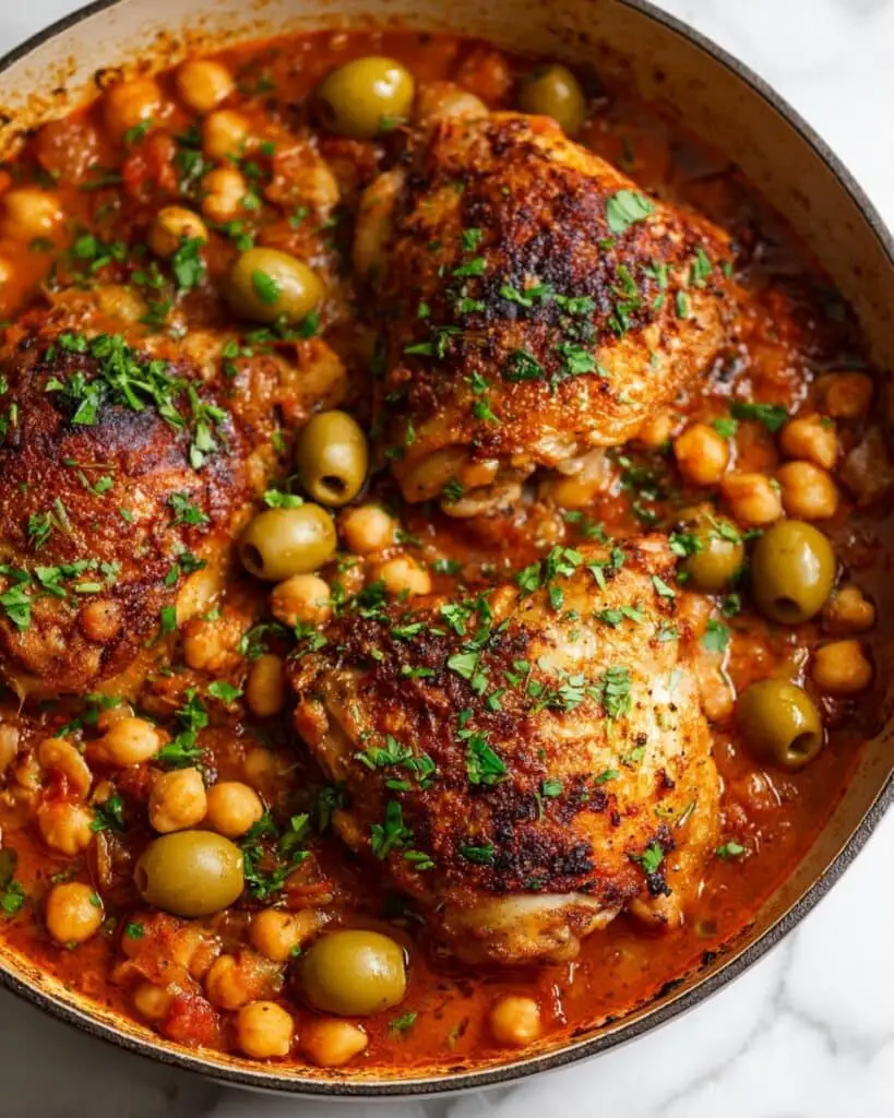 Moroccan Chicken with Chickpeas, Olives, and Spices Recipe