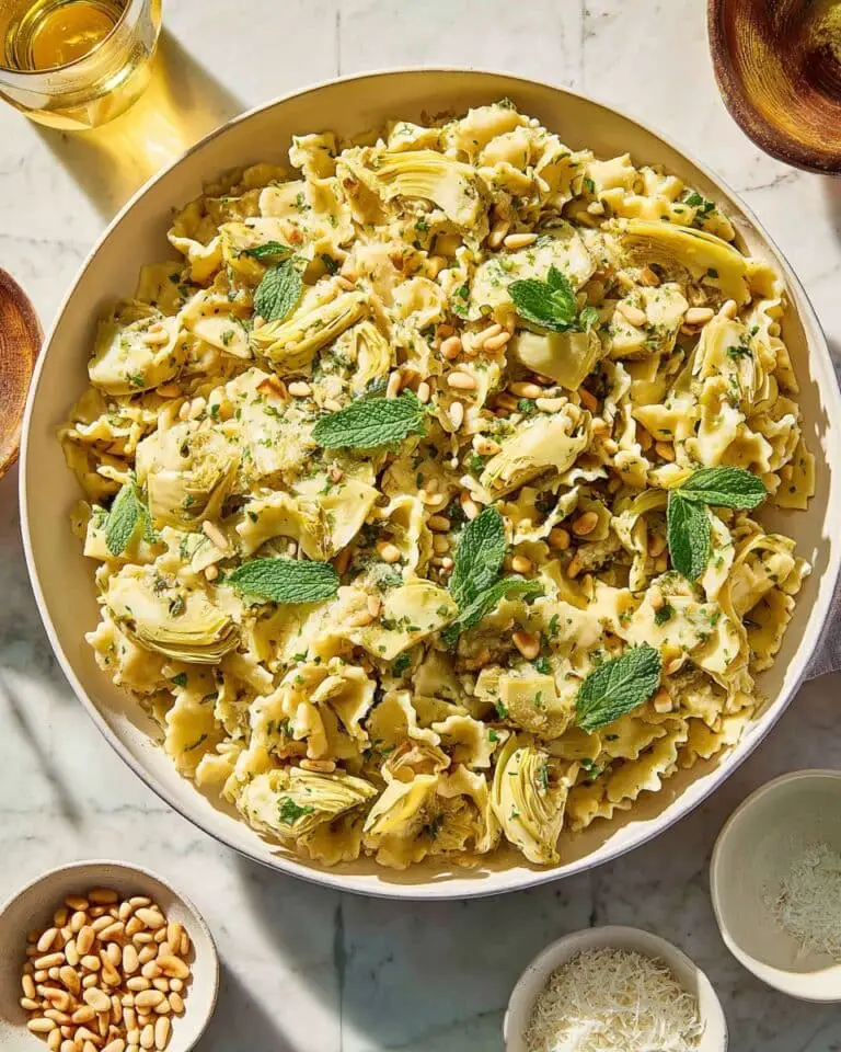 Artichoke Pasta with Parmesan, Mint, and Toasted Pine Nuts Recipe