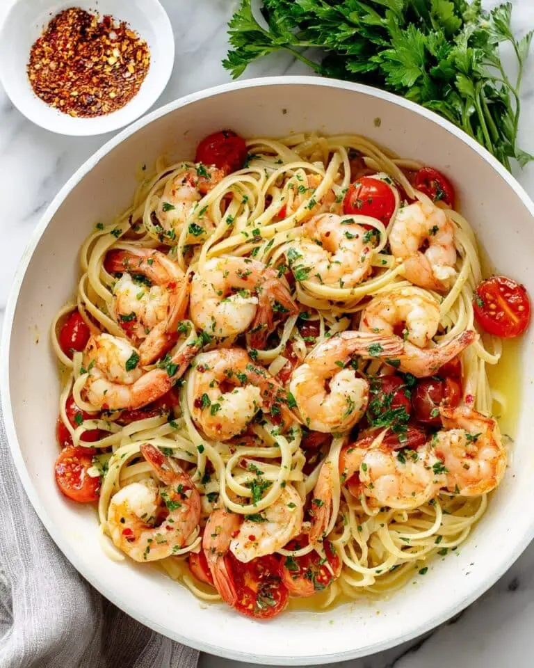 Garlic Butter Shrimp Pasta with Tomatoes Recipe