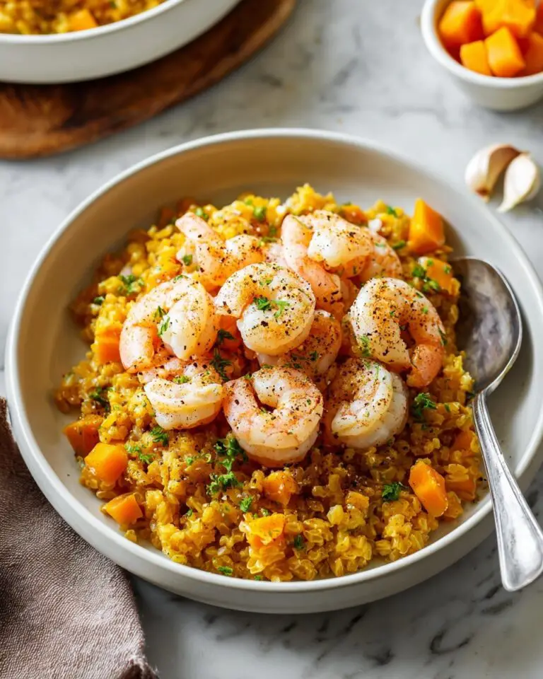 Cheesy Butternut Squash Rice with Sautéed Shrimp Recipe