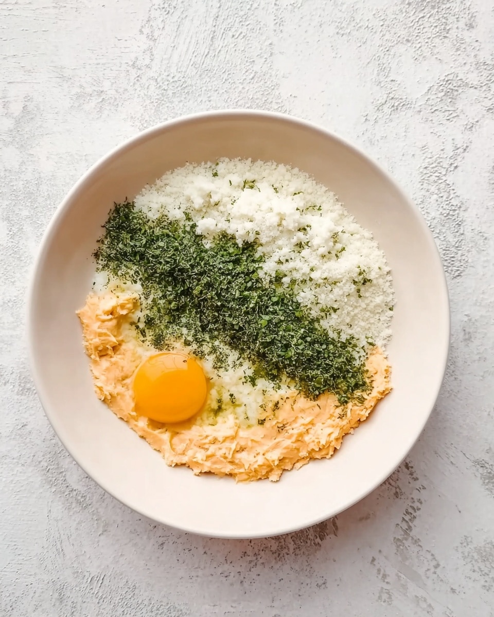 A white round bowl on a white marbled surface holds three main layers. On the left is a white grainy layer that looks soft and fluffy. The middle layer is green, finely chopped and spread thinly in the center. On the right is a light orange layer with a thicker texture, appearing creamy and slightly chunky. In front of the green layer, near the bottom left, is a raw egg yolk with a smooth and shiny surface. The overall image is bright and clear. photo taken with an iphone --ar 4:5 --v 7