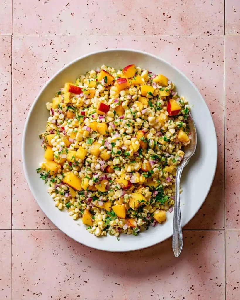 Sweet Corn and Peach Salad with Lime and Cilantro Recipe