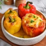 Baked Stuffed Peppers with Ground Chicken, Rice, and Cheese Recipe