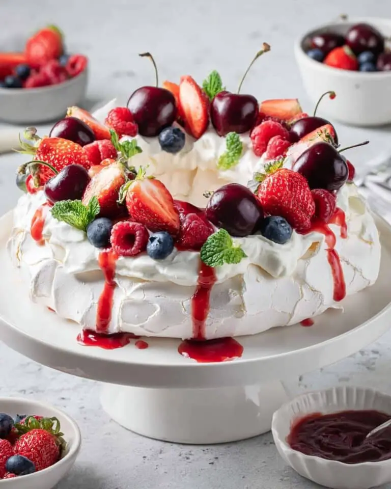 Pavlova Wreath with Mascarpone Whipped Cream and Fresh Berries Recipe