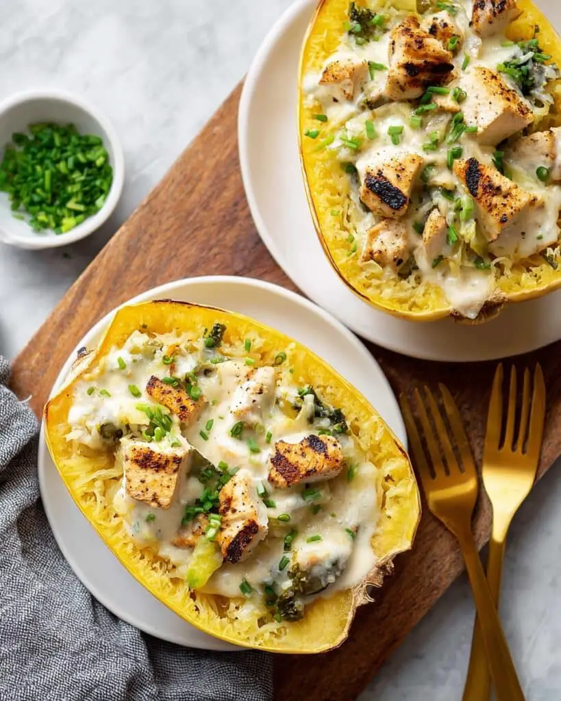Chicken Alfredo Stuffed Spaghetti Squash Recipe