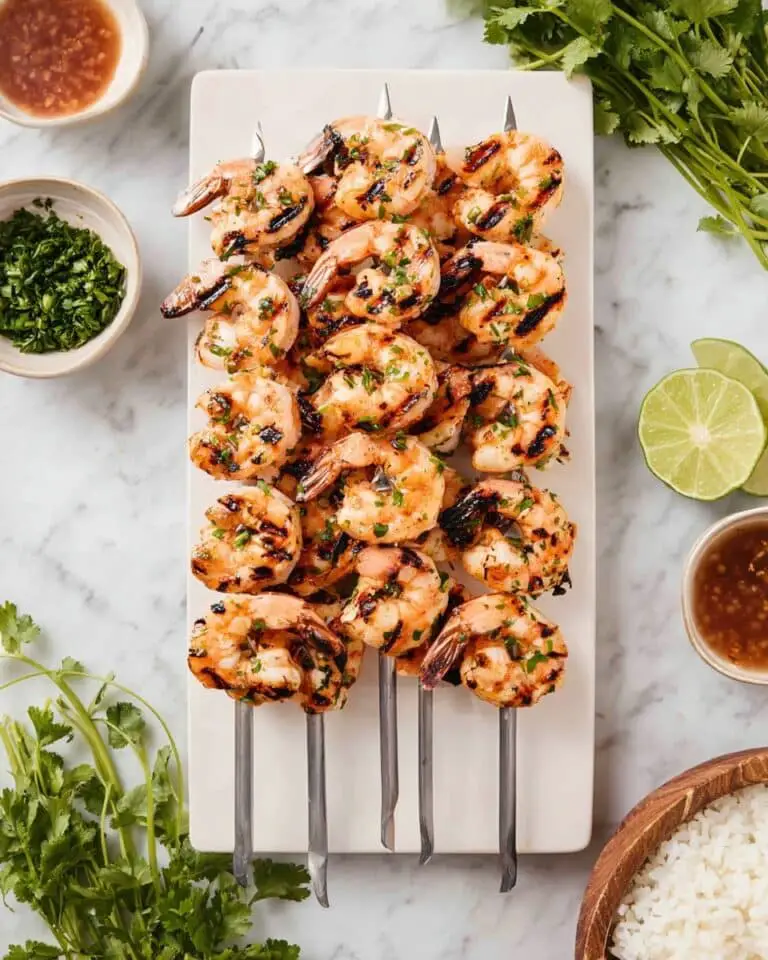 Grilled Coconut-Garlic Shrimp Skewers with Cilantro and Toasted Coconut Recipe