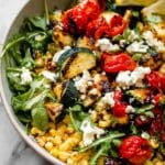 Grilled Zucchini Salad with Cherry Tomatoes, Corn, and Goat Cheese Recipe