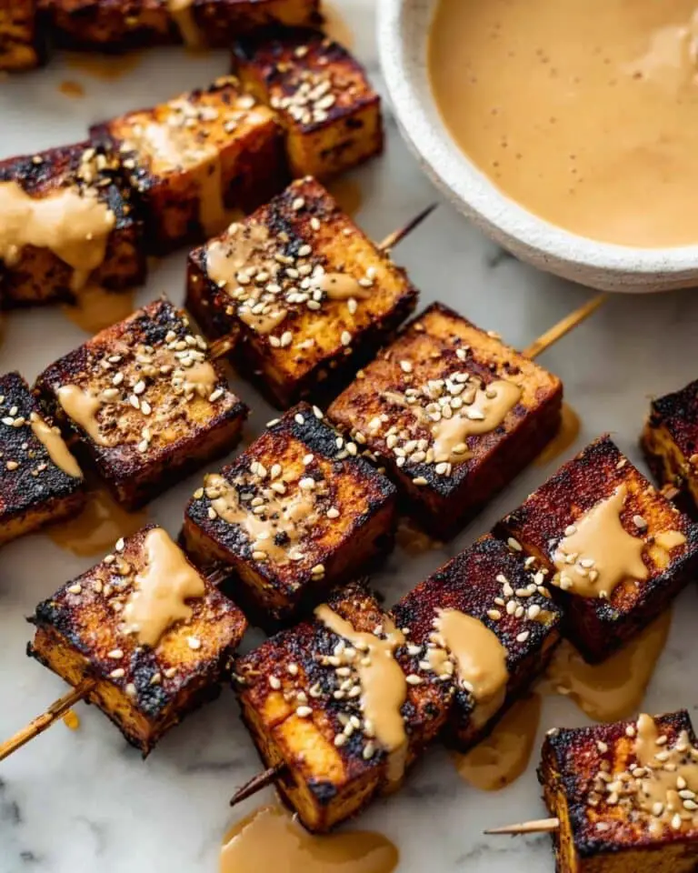 Grilled Tofu Skewers with Peanut Dipping Sauce Recipe