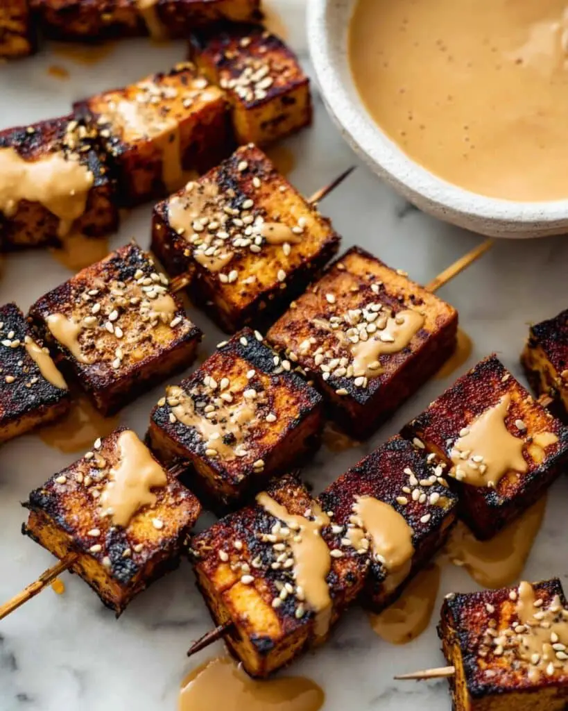 Grilled Tofu Skewers with Peanut Dipping Sauce Recipe